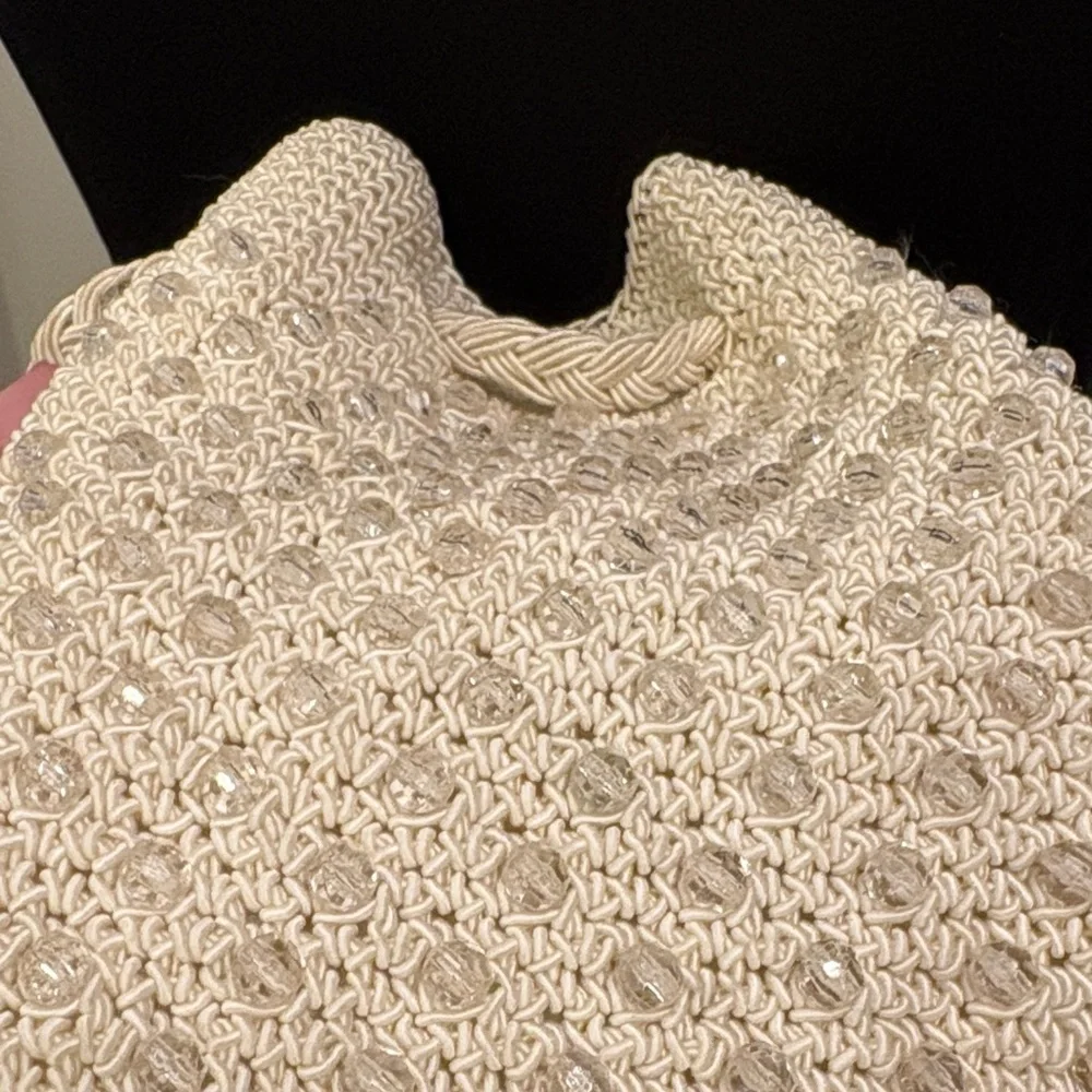 Xhilaration Beaded Cream Woven Backpack Bag sizable Purse NNT
